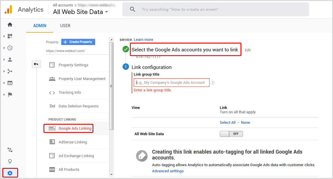 Google ads linking
